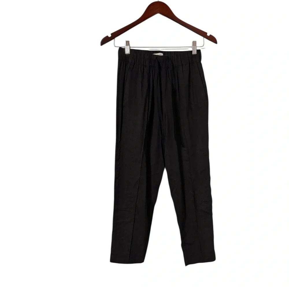 ARITZIA Babaton Eroll Linen Drawstring Black Pleated Pants Trousers